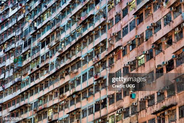 Crowded residential old buildings, Hong Kong, China.