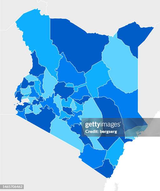 high detailed kenya blue map with regions and national borders - djibouti map stock illustrations