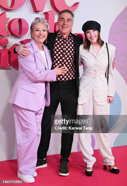 Dame Emma Thompson, Greg Wise and Gaia Wise attend the "What's Love Got To Do With It?" UK Premiere at Odeon Luxe Leicester Square on February 13,...