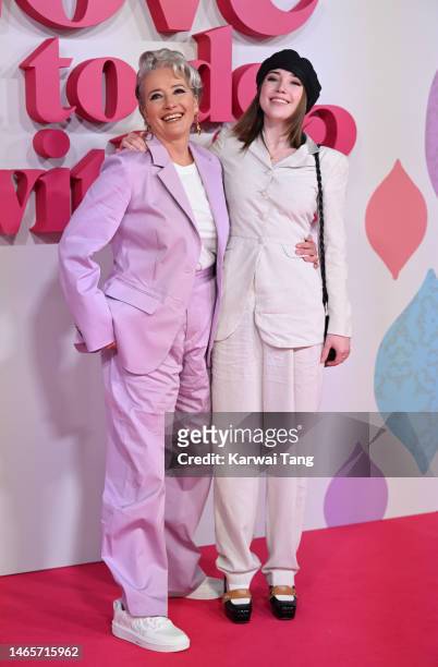 Dame Emma Thompson and Gaia Wise attend the "What's Love Got To Do With It?" UK Premiere at Odeon Luxe Leicester Square on February 13, 2023 in...