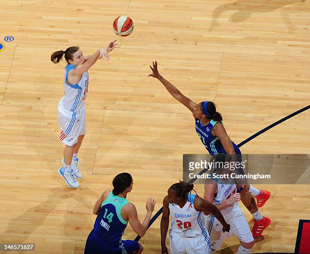 Laurie Koehn of the Atlanta Dream puts up a shot against the New York Liberty at Philips Arena on June 19, 2012 in Atlanta, Georgia. NOTE TO USER:...