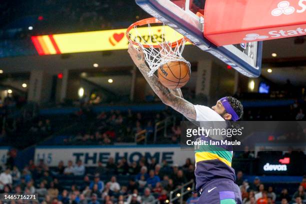 Brandon Ingram of the New Orleans Pelicans dunks the ball during the second quarter against the Oklahoma City Thunder at Paycom Center on February...