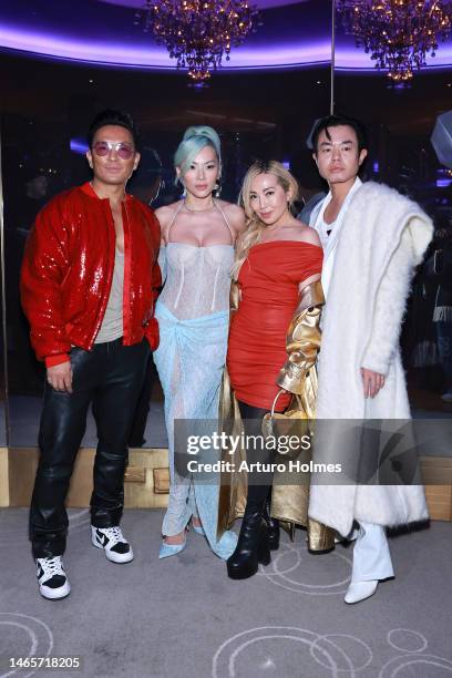 Prabal Gurung, Tina Leung,Tina Chen Craig, and Ezra Miller attend the front row for LaQuan Smith during New York Fashion Week: The Shows attends the...