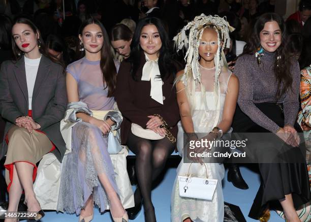 Claudia Sulewski, Maddie Ziegler, Lana Condor, Tati Gabrielle, and Ashley Graham attend the Tory Burch Fall/Winter 2023 New York Fashion Week show on...