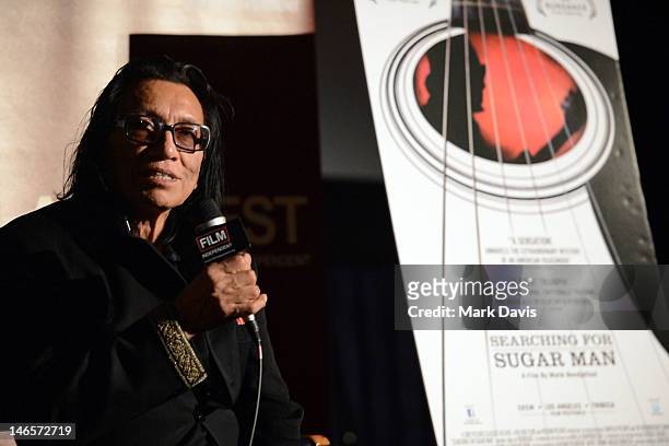 Rodriguez speaks onstage at the "Searching For Sugarman" premiere during the 2012 Los Angeles Film Festival at Regal Cinemas L.A. Live on June 19,...