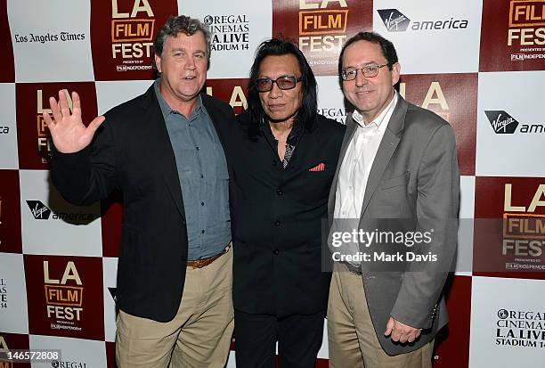 Co-President of Sony Pictures Classics Tom Bernard, musician Rodriguez, and Co-President of Sony Pictures Classics Michael Barker arrive at the...