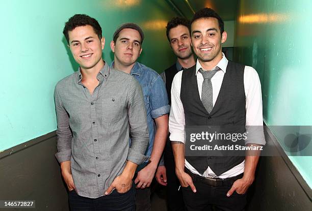 Vocalist Jonathan Capeci, drummer Tucker Wilson, bassist Anthony Genca and guitarist Joey Beretta of 'Dinner And A Suit' pose for photos at Piano's...