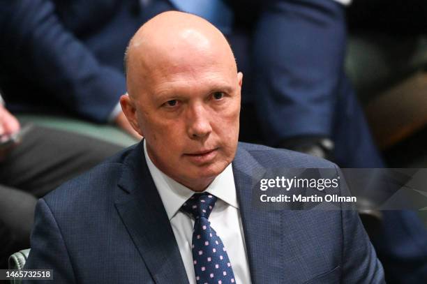 Leader of the Opposition Peter Dutton MP during Question Time at Parliament House on February 14, 2023 in Canberra, Australia. It is the second House...