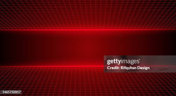 80er jahre retro futuristische science-fiction-illustration. retrowave videospiellandschaft mit neongittern - retro-synthwave-background stock-grafiken, -clipart, -cartoons und -symbole