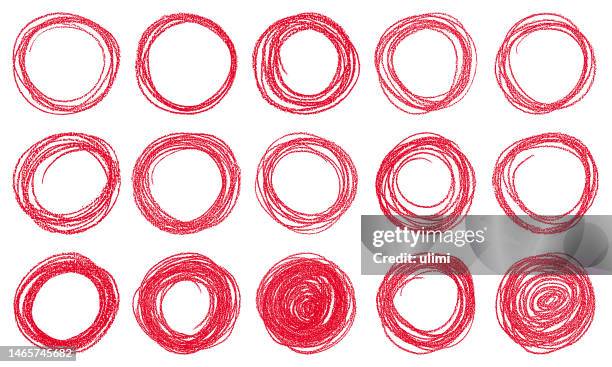 ilustrações de stock, clip art, desenhos animados e ícones de hand drawn red circles - desenho a lápis de cera