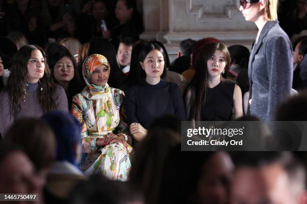 Ashley Graham, Halima Aden, Melinda Wang, and Cecilia Boey attend the Tory Burch Fall/Winter 2023 New York Fashion Week show on February 13, 2023 in...
