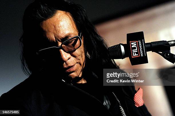 Musician Rodriguez speaks at the premiere of Sony Pictures Classics' "Searching For Sugarman" at the Los Angeles Film Festival at L.A Live on June...