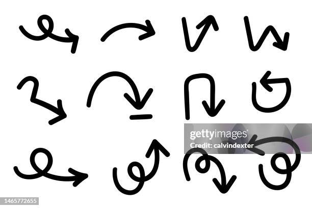 arrow symbols hand drawings - curved arrow transparent background stock illustrations