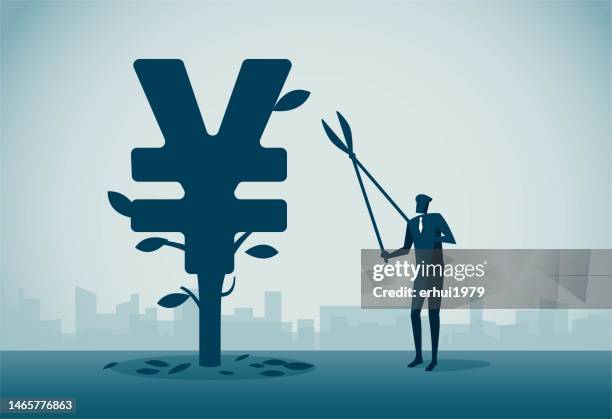 tree cut into yen - yen sign stock illustrations