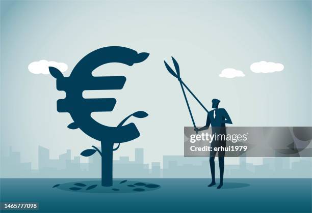 stockillustraties, clipart, cartoons en iconen met euro shaped tree - cutting