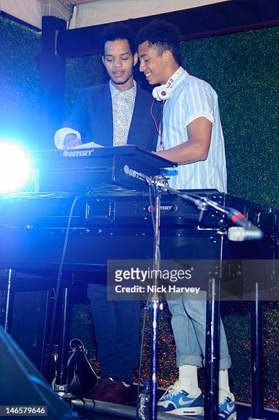 Harley 'Sylvester' Alexander-Sule and Jordan 'Rizzle' Stephens of Rizzle Kicks perform at Emporio Armani Summer Garden Live at Emporio Armani on June...