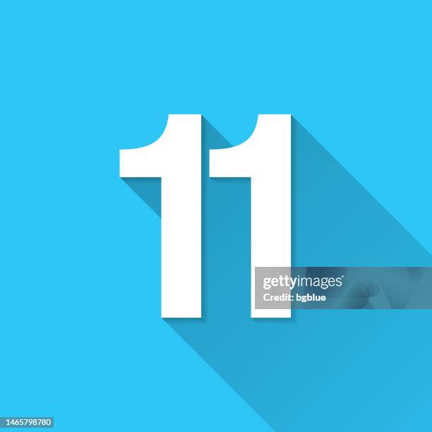 11 - number eleven. icon on blue background - flat design with long shadow - number 11 stock illustrations