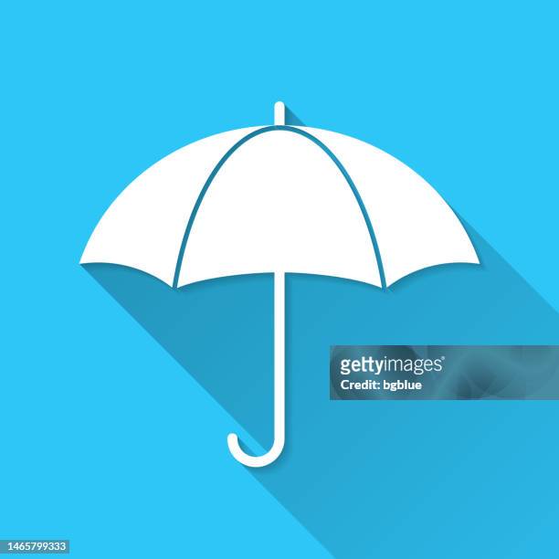 umbrella. icon on blue background - flat design with long shadow - rain umbrella stock illustrations