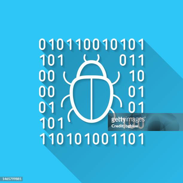 bug in system. icon on blue background - flat design with long shadow - computer failure stock illustrations