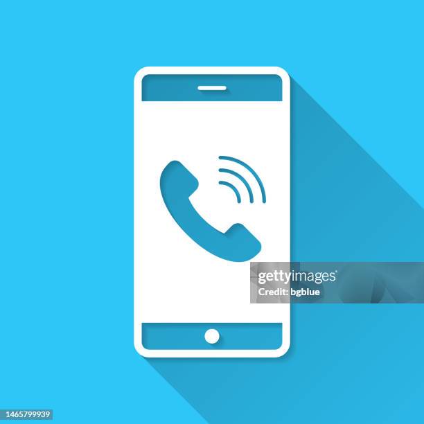 smartphone with incoming call. icon on blue background - flat design with long shadow - incoming call screen stock illustrations