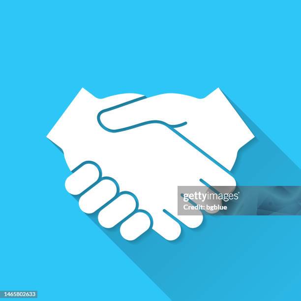 handshake. icon on blue background - flat design with long shadow - handshake blue background stock illustrations
