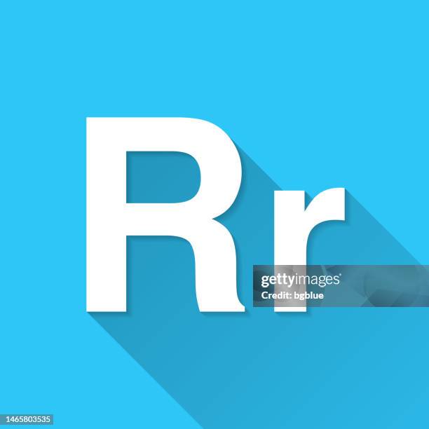 letter r - uppercase and lowercase. icon on blue background - flat design with long shadow - r logo stock illustrations