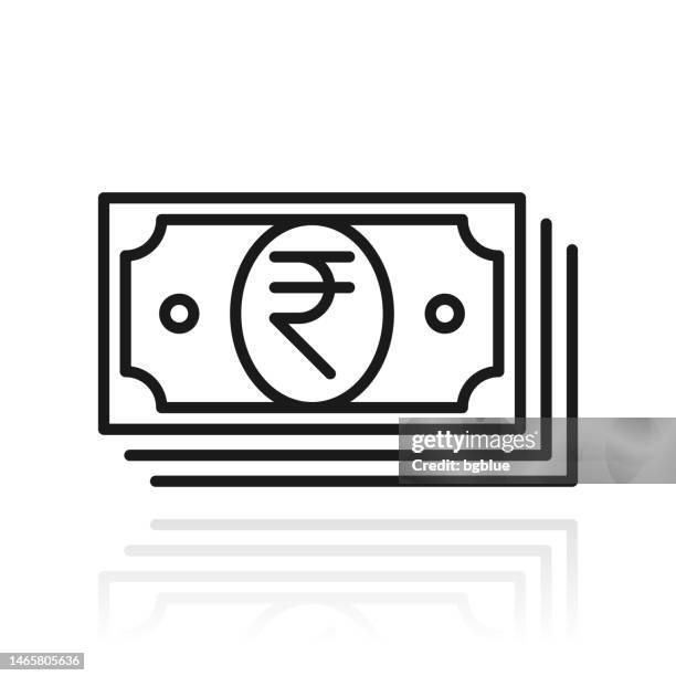 indian rupee banknotes. icon with reflection on white background - indian currency stock illustrations