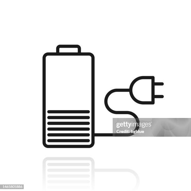 battery charging. icon with reflection on white background - lithium stock illustrations