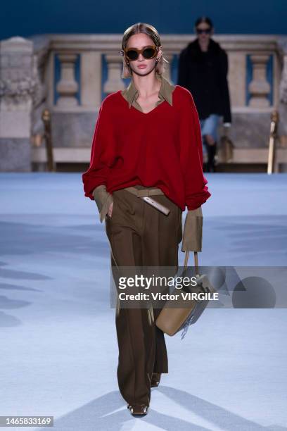 Model walks the runway during the Tory Burch Ready to Wear Fall/Winter 2023-2024 fashion show as part of the New York Fashion Week on February 13,...