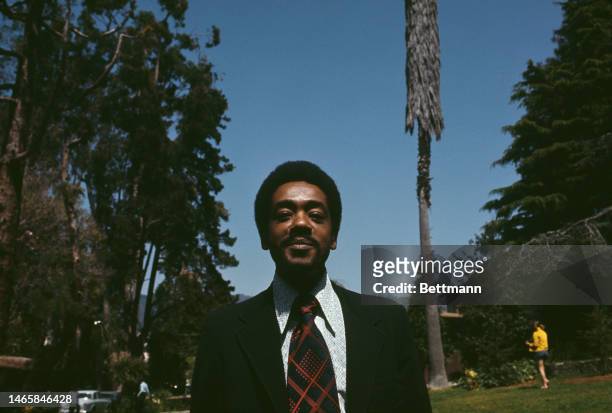 Bobby Seale, a co-founder of the Black Panther Party, is pictured during his campaign for Mayor of Oakland, California, on April 13th, 1973.