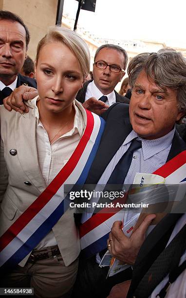 French far-right Front National newly elected two members of parliament, Marion Marechal Le Pen and Gilbert Collard, arrive at Assemblee Nationale on...