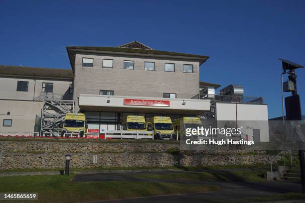 Exterior view of the Emergency Department of the Royal Cornwall Hospital on February 14, 2023 in Truro, England.The Shadow Heath Secretary and...