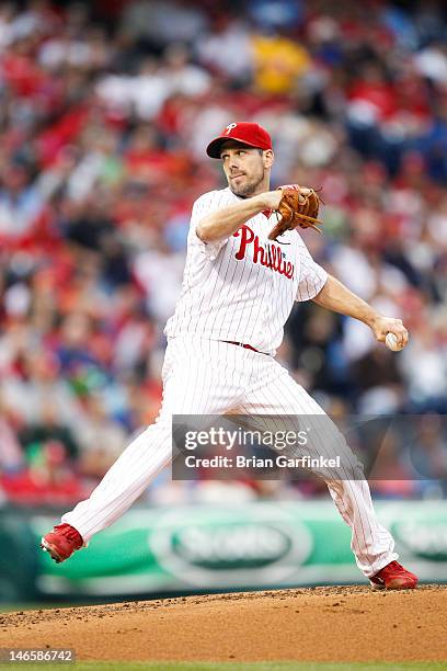 Starting Pitcher Cliff Lee of the Philadelphia Phillies throws a pitch during the game against the Los Angeles Dodgers at Citizens Bank Park on June...