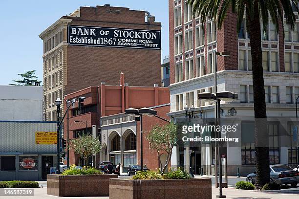 The old Bank of Stockton building stands in Stockton, California, U.S., on Friday, June 15, 2012. The city may have to decide next week whether to...