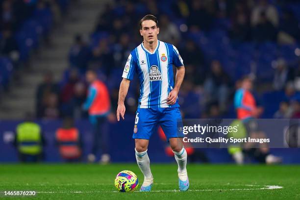 Denis Suarez of RCD Espanyol with the ball during the LaLiga Santander match between RCD Espanyol and Real Sociedad at RCDE Stadium on February 13,...