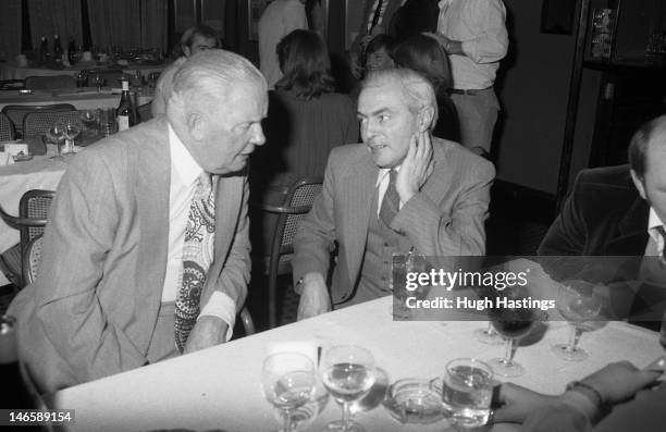 Chelsea Steward Sid Jenkins and Programme Editor Albert Sewell during the Chelsea Staff Christmas Party held in December 1979 at Stamford Bridge, in...