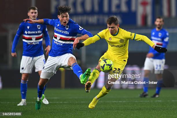 Nicolò Barella of FC Internazionale in action during the Serie A match between UC Sampdoria and FC Internazionale at Stadio Luigi Ferraris on...
