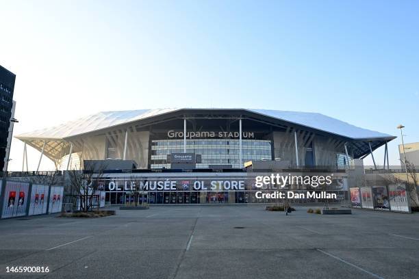 General view of Parc OL Stadium during a stadium visit ahead of the France 2023 Rugby World Cup on February 13, 2023 in Lyon, France.