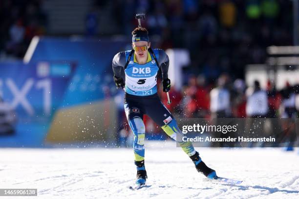 Anton Dudchenko of Ukraine competes during the Men 20 km Individual at the IBU World Championships Biathlon Oberhof on February 14, 2023 in Oberhof,...