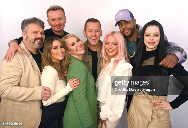 Paul Cattermole, Rachel Stevens, Jon Lee, Jo O'Meara, Scott Mills, Hannah Spearritt, Bradley McIntosh and Tina Barrett of S Club 7 attend the...