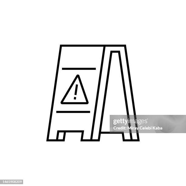 stockillustraties, clipart, cartoons en iconen met caution wet floor sign line icon - opgepast gladde vloer