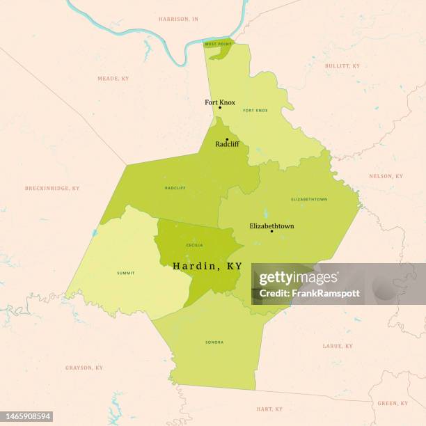 ky hardin county vector map green - kentucky map stock illustrations