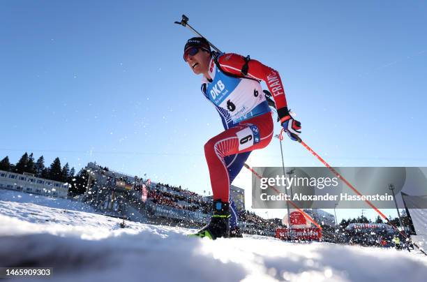 Quentin Follow Maillet of France competes during the Men 20 km Individual at the IBU World Championships Biathlon Oberhof on February 14, 2023 in...