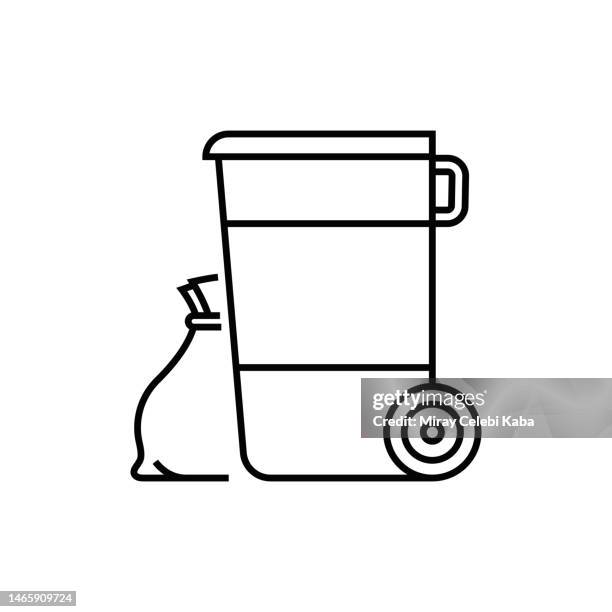 wheelie bin and recycling line icon - paper bag stock illustrations