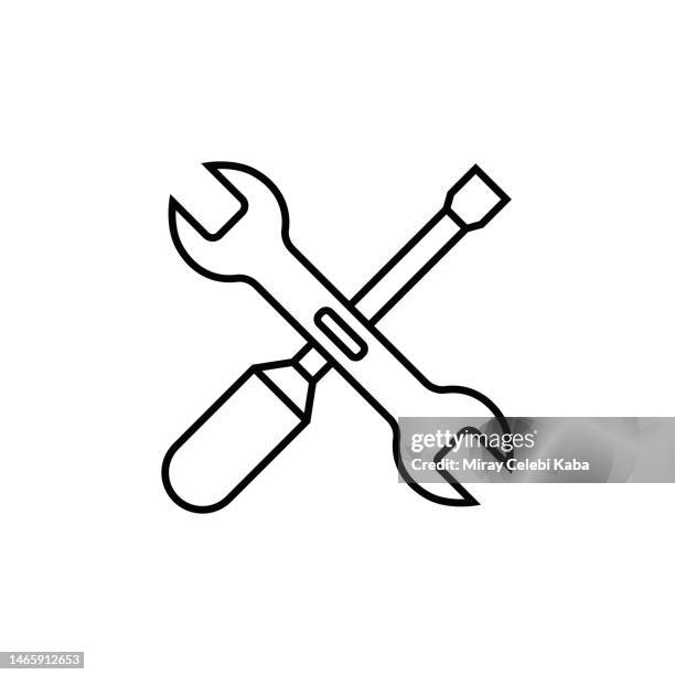 tools, service equipment, repairing tools line icon - utility worker stock illustrations