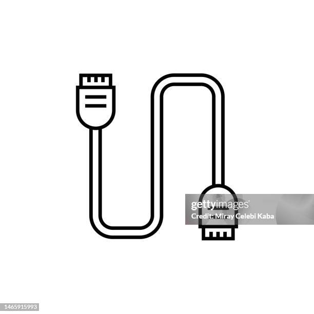 usb cable line icon - steel cable stock illustrations