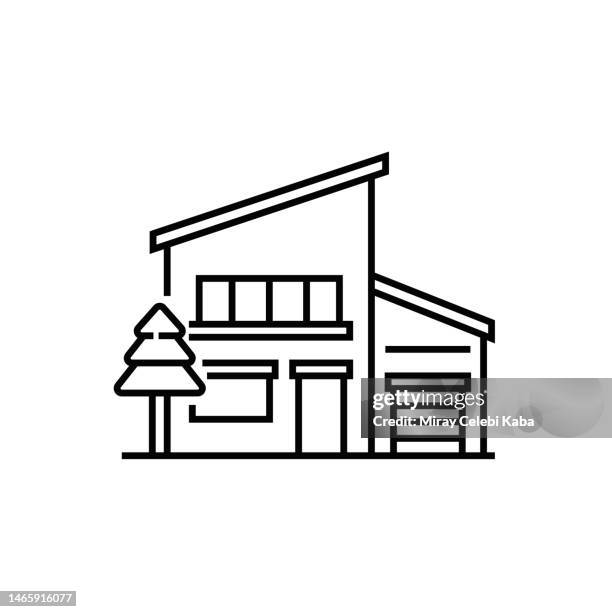 illustrations, cliparts, dessins animés et icônes de icône de la ligne villa - villa moderne