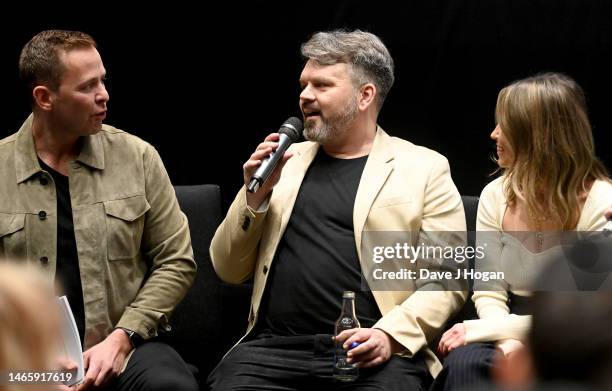 Scott Mills, Paul Cattermole and Rachel Stevens of S Club 7 attend the announcement of their "S Club 7 Reunited" reunion tour at Soho Hotel on...