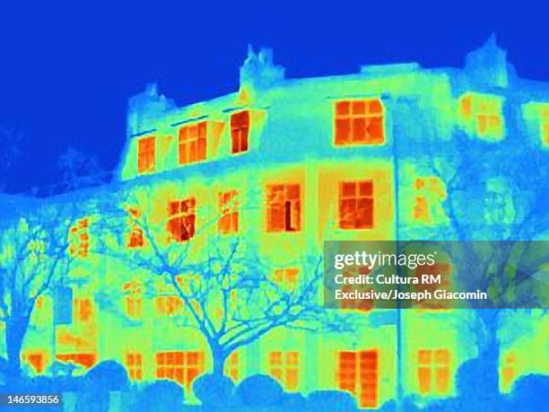 thermal image of building by urban park - thermal image stock pictures, royalty-free photos & images