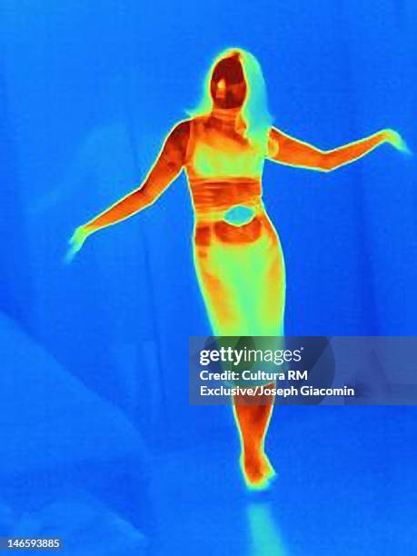 thermal image of woman posing - 熱映像 ストックフォトと画像